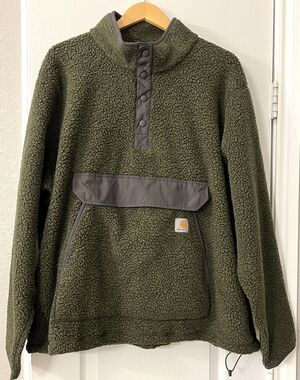Carhartt Fleece Pullover Sherpa Jacket 104991 Size XL Snap Neck Basil Green